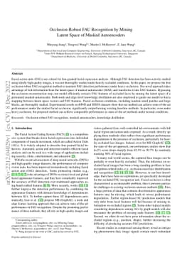 Occlusion-Robust FAU Recognition by Mining Latent Space of Masked
  Autoencoders