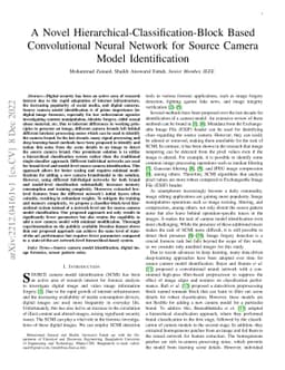 A Novel Hierarchical-Classification-Block Based Convolutional Neural
  Network for Source Camera Model Identification