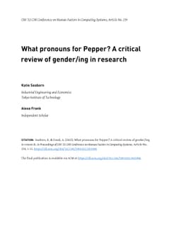 What Pronouns for Pepper? A Critical Review of Gender/ing in Research