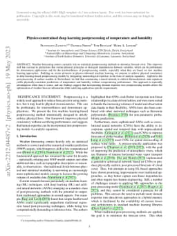 Physics-constrained deep learning postprocessing of temperature and
  humidity