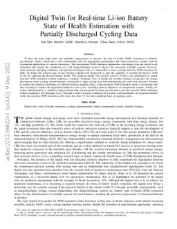 Digital Twin for Real-time Li-ion Battery State of Health Estimation
  with Partially Discharged Cycling Data