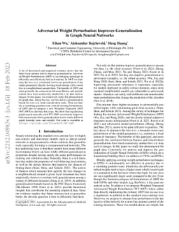 Adversarial Weight Perturbation Improves Generalization in Graph Neural
  Networks