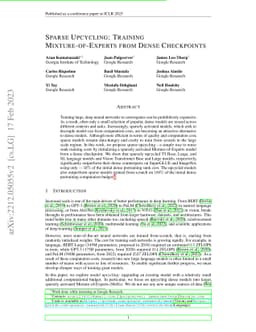 Sparse Upcycling: Training Mixture-of-Experts from Dense Checkpoints