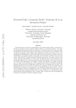 Structured Like a Language Model: Analysing AI as an Automated Subject
