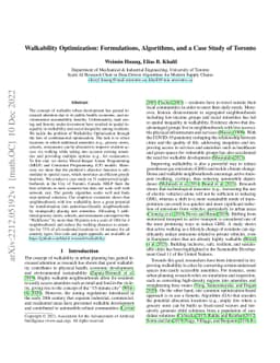 Walkability Optimization: Formulations, Algorithms, and a Case Study of
  Toronto