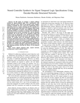 Neural Controller Synthesis for Signal Temporal Logic Specifications
  Using Encoder-Decoder Structured Networks