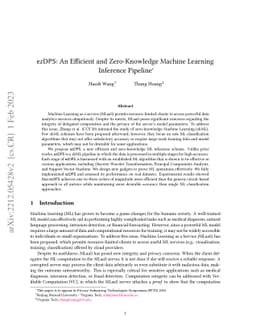 ezDPS: An Efficient and Zero-Knowledge Machine Learning Inference
  Pipeline