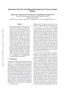 Information-Theoretic Text Hallucination Reduction for Video-grounded
  Dialogue