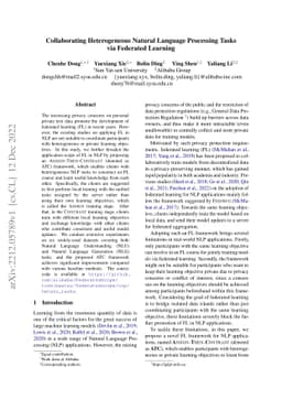 Collaborating Heterogeneous Natural Language Processing Tasks via
  Federated Learning