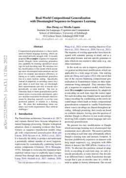 Real-World Compositional Generalization with Disentangled
  Sequence-to-Sequence Learning