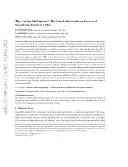 "Hey, Can You Add Captions?": The Critical Infrastructuring Practices of
  Neurodiverse People on TikTok