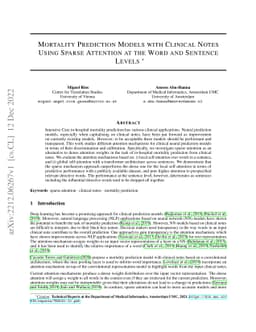 Mortality Prediction Models with Clinical Notes Using Sparse Attention
  at the Word and Sentence Levels