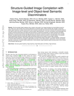 Structure-Guided Image Completion with Image-level and Object-level
  Semantic Discriminators