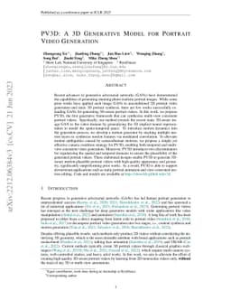 PV3D: A 3D Generative Model for Portrait Video Generation