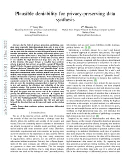 Plausible deniability for privacy-preserving data synthesis