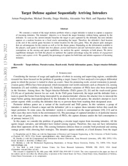 Target Defense against Sequentially Arriving Intruders