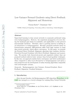 Low-Variance Forward Gradients using Direct Feedback Alignment and
  Momentum