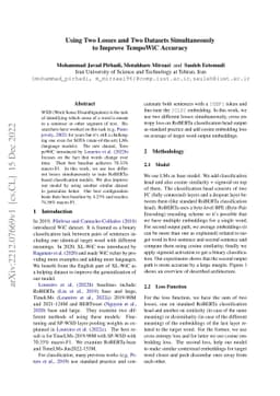 Using Two Losses and Two Datasets Simultaneously to Improve TempoWiC
  Accuracy