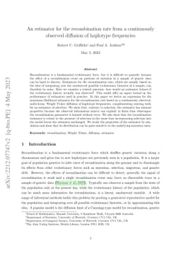 An estimator for the recombination rate from a continuously observed
  diffusion of haplotype frequencies