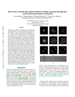 Flow-Lenia: Towards open-ended evolution in cellular automata through
  mass conservation and parameter localization