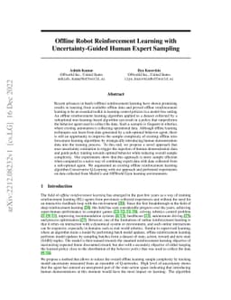 Offline Robot Reinforcement Learning with Uncertainty-Guided Human
  Expert Sampling