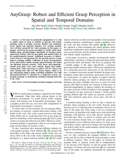 AnyGrasp: Robust and Efficient Grasp Perception in Spatial and Temporal
  Domains