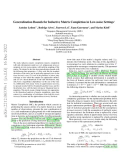Generalization Bounds for Inductive Matrix Completion in Low-noise
  Settings