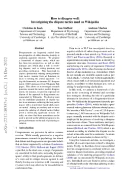 How to disagree well: Investigating the dispute tactics used on
  Wikipedia