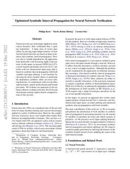Optimized Symbolic Interval Propagation for Neural Network Verification