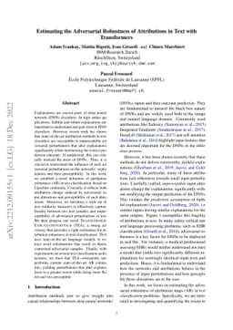 Estimating the Adversarial Robustness of Attributions in Text with
  Transformers