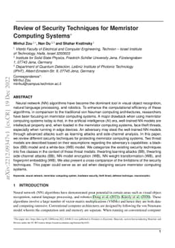 Review of security techniques for memristor computing systems