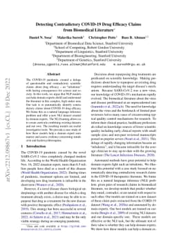 Detecting Contradictory COVID-19 Drug Efficacy Claims from Biomedical
  Literature