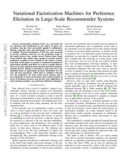 Variational Factorization Machines for Preference Elicitation in
  Large-Scale Recommender Systems