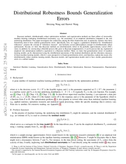 Distributional Robustness Bounds Generalization Errors