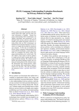 PLUE: Language Understanding Evaluation Benchmark for Privacy Policies
  in English