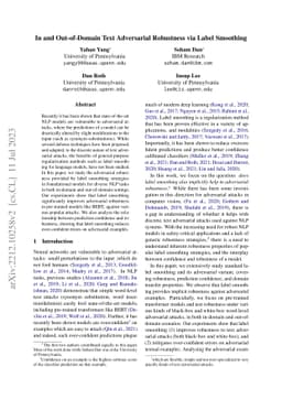 In and Out-of-Domain Text Adversarial Robustness via Label Smoothing