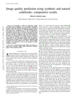 Image quality prediction using synthetic and natural codebooks:
  comparative results