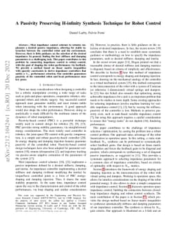 A Passivity Preserving H-infinity Synthesis Technique for Robot Control