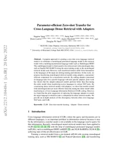 Parameter-efficient Zero-shot Transfer for Cross-Language Dense
  Retrieval with Adapters