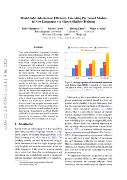 Mini-Model Adaptation: Efficiently Extending Pretrained Models to New
  Languages via Aligned Shallow Training