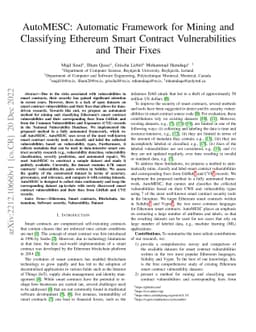 AutoMESC: Automatic Framework for Mining and Classifying Ethereum Smart
  Contract Vulnerabilities and Their Fixes