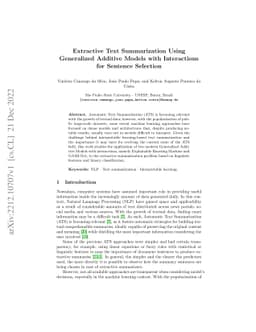 Extractive Text Summarization Using Generalized Additive Models with
  Interactions for Sentence Selection