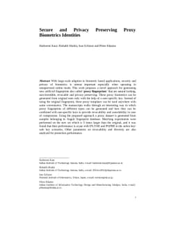 Secure and Privacy Preserving Proxy Biometrics Identities