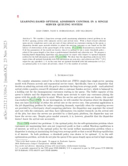 Learning-based Optimal Admission Control in a Single Server Queuing
  System