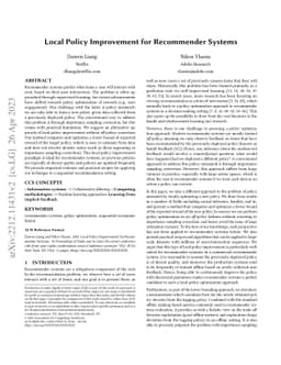 Local Policy Improvement for Recommender Systems