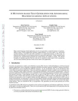 A Mutation-based Text Generation for Adversarial Machine Learning
  Applications