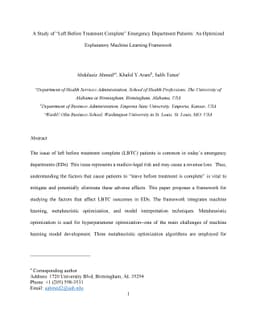 A Study of Left Before Treatment Complete Emergency Department Patients:
  An Optimized Explanatory Machine Learning Framework