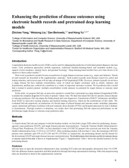 Enhancing the prediction of disease outcomes using electronic health
  records and pretrained deep learning models