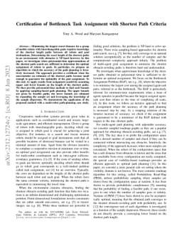 Certification of Bottleneck Task Assignment with Shortest Path Criteria