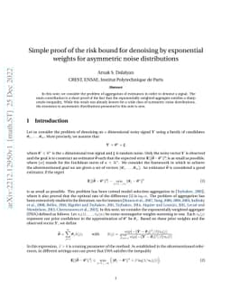 Simple proof of the risk bound for denoising by exponential weights for
  asymmetric noise distributions